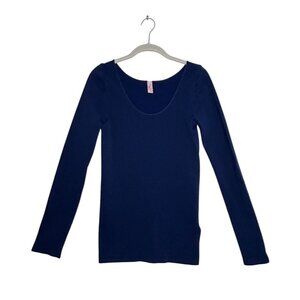 Luxe Junkie Women's Long Sleeve Scoop Neck Stretch Long Top in Blue - OS